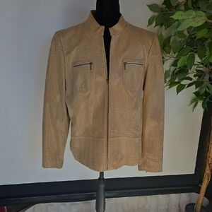 Alfani Women's Tan Snakeskin Pattern Lightweight Leather Jacket